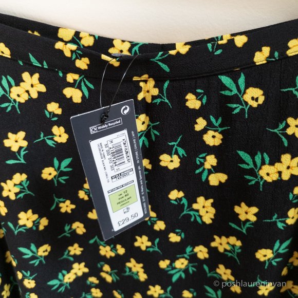 M&S Collection Floral Print Midi Skirt *NWT* – Black and Yellow – Size 8 - Picture 10 of 15